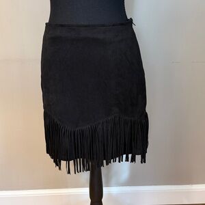 Black Faux Suede Fringe Skirt Western Boho Festival. Size large